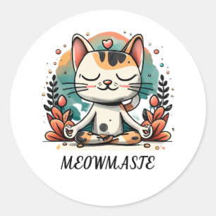 Sticker Rond Méditation de chats spirituels mignonants "MEOWMAS