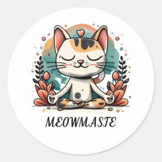 Sticker Rond Méditation de chats spirituels mignonants "MEOWMAS