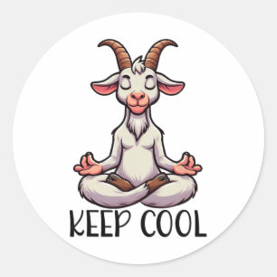 Sticker Rond Méditation de yoga Chèvre Reste Cool