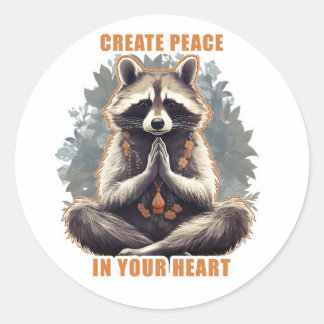 Sticker Rond Méditation Raccoon Yoga Créer la paix dans votre c