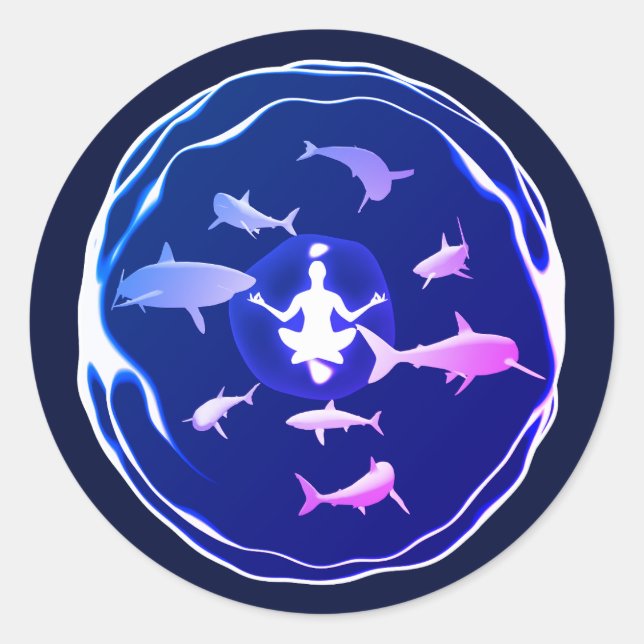 Sticker Rond Méditation sous-marine | Natation avec requins (Devant)