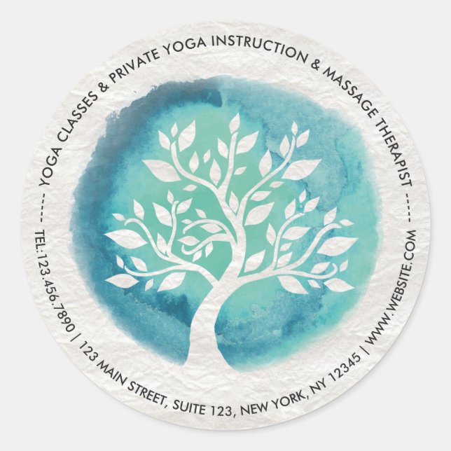 Sticker Rond Méditation Yoga Instructeur Elégant Aquarelle Arbr (Devant)