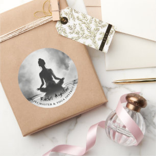 Sticker Rond Méditation Yoga Instructeur Lotus Pose Peinture à