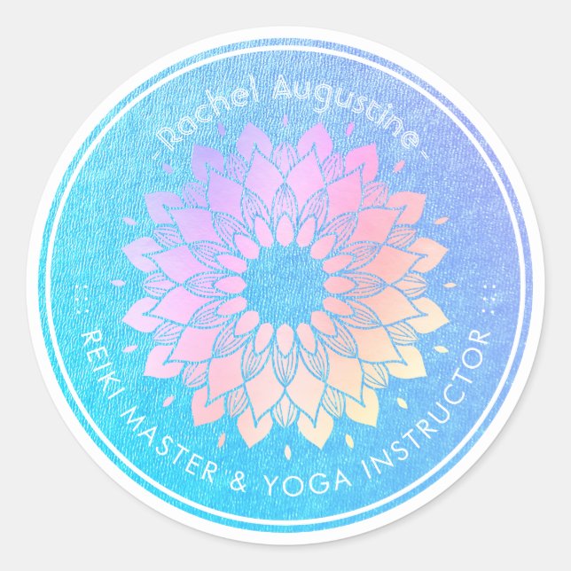 Sticker Rond Méditation Yoga Instructeur Rose Gold Foil Mandala (Devant)