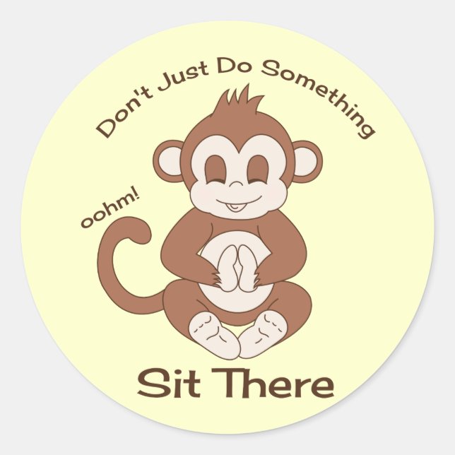 Sticker Rond Méditation Yoga Monkey (Devant)