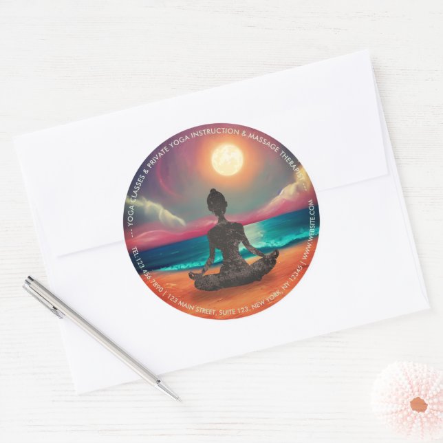 Sticker Rond Méditation Yoga pacifique Lune Lumière Sky Sea Adr (Enveloppe)