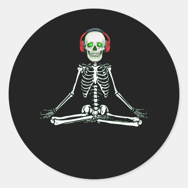 Sticker Rond méditer squelette namaste yoga cadeau pour ami (Devant)