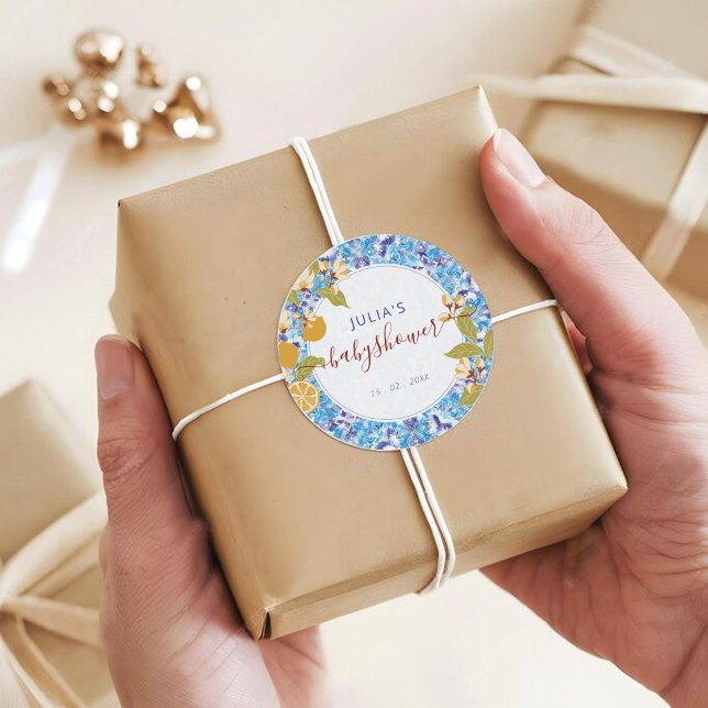 Sticker Rond Mediterranean Lemon Amalfi Coast Baby Shower (Créateur téléchargé)