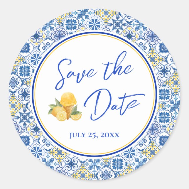 Sticker Rond Mediterranean Wedding Save The Date Envelope Seal (Devant)
