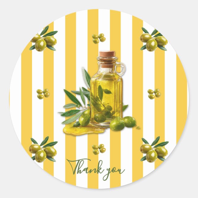 Sticker Rond Mediterranean Yellow Stripe Pattern Olive Oil (Devant)