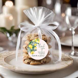 Sticker Rond Méditerranéen Italien Grèce Citron Rose Mariage