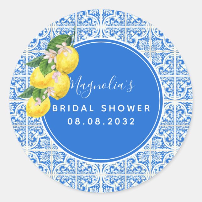 Sticker Rond Mediterranéen Lemon Bridal Shower  Classique Rond  (Devant)
