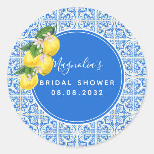 Sticker Rond Mediterranéen Lemon Bridal Shower Classique Rond