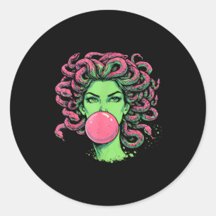 Sticker Rond Medusa bubble-gum serpent mythologique grec cheveu