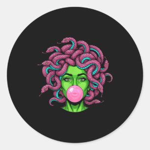 Sticker Rond Medusa qui fait des bulles de chewing-gum P Art My