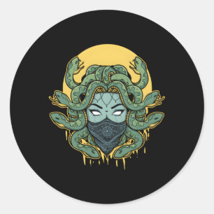 Sticker Rond Medusa Serpents Abstraits Gangster de mythologie g
