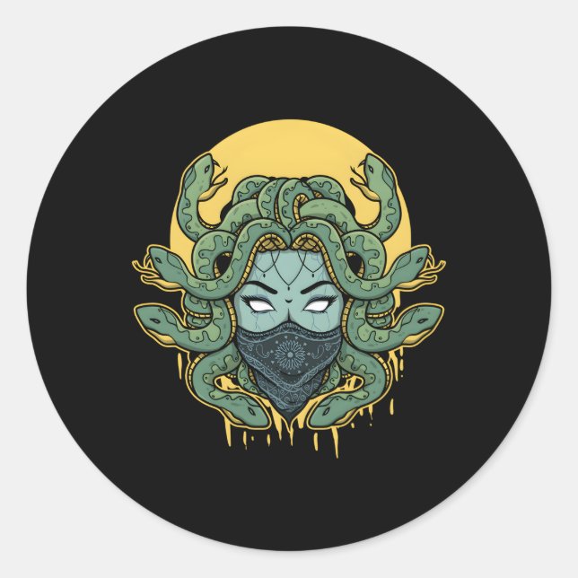 Sticker Rond Medusa Serpents Abstraits Gangster de mythologie g (Devant)