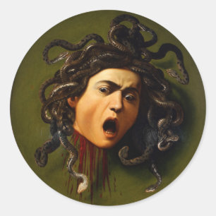 Sticker Rond Medusa tête Caravaggio peinture art mythologie can