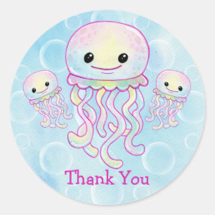 Sticker Rond Meduse à l'aquarelle Merci