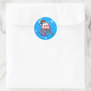 Sticker Rond Méduse de dessin animé festive mignonne