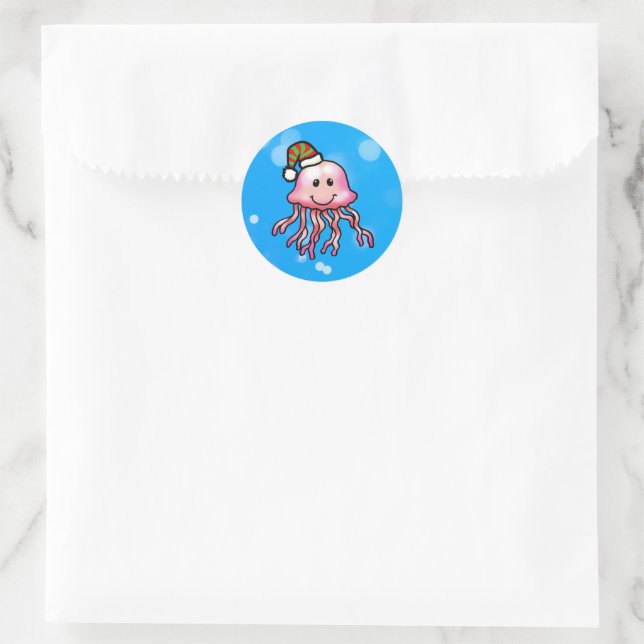 Sticker Rond Méduse de dessin animé festive mignonne (Sac)