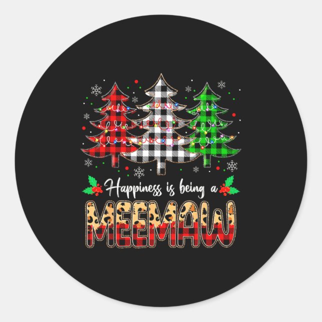 Sticker Rond Meemaw Christmas Tree Xmas Buffalo Plaid Red White (Devant)