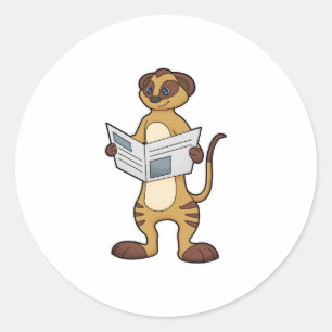 Sticker Rond Meerkat à la lecture d'un journal