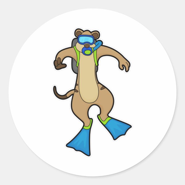 Sticker Rond Meerkat à la plongée avec lunettes de natation (Devant)