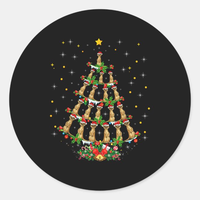 Sticker Rond Meerkat Animal Lover Xmas Santa Hat Meerkat Christ (Devant)