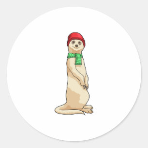 Sticker Rond Meerkat avec Casquette et Écharpe