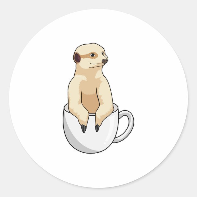 Sticker Rond Meerkat avec la coupe du café (Devant)