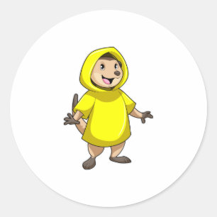 Sticker Rond Meerkat avec Raincoat