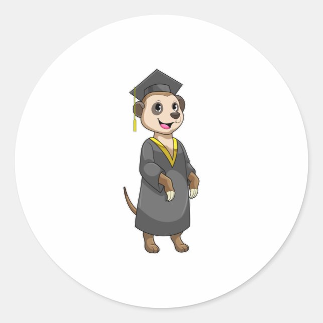 Sticker Rond Meerkat comme étudiant avec diplôme (Devant)