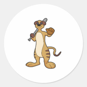 Sticker Rond Meerkat comme joueur de baseball avec batte de bas