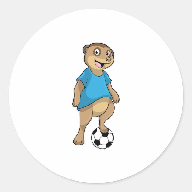 Sticker Rond Meerkat comme joueur de football avec Soccer (Devant)