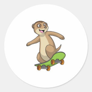 Sticker Rond Meerkat comme Patineur avec Skateboard