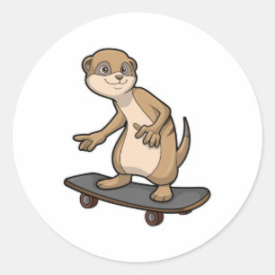 Sticker Rond Meerkat comme Patineur avec Skateboard