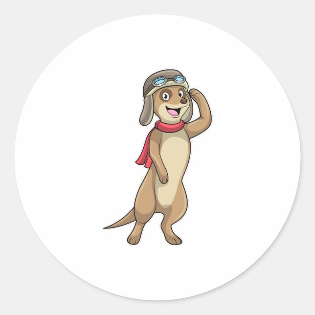 Sticker Rond Meerkat comme pilote avec casquette pilote (Devant)