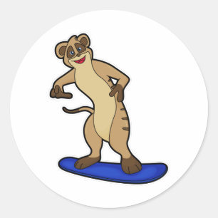 Sticker Rond Meerkat en Snowboard avec Snowboard