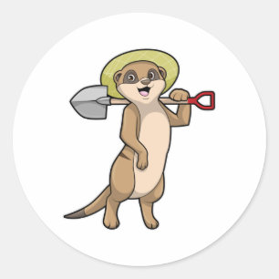 Sticker Rond Meerkat en tant que fermier avec Shovel
