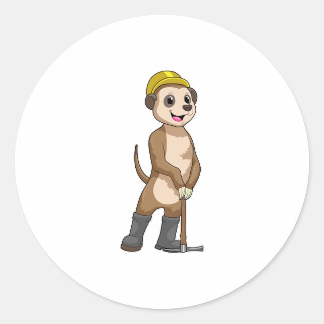 Sticker Rond Meerkat en tant que mineur avec Pickaxe (Devant)