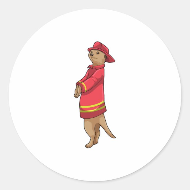 Sticker Rond Meerkat en tant que pompier avec casque (Devant)