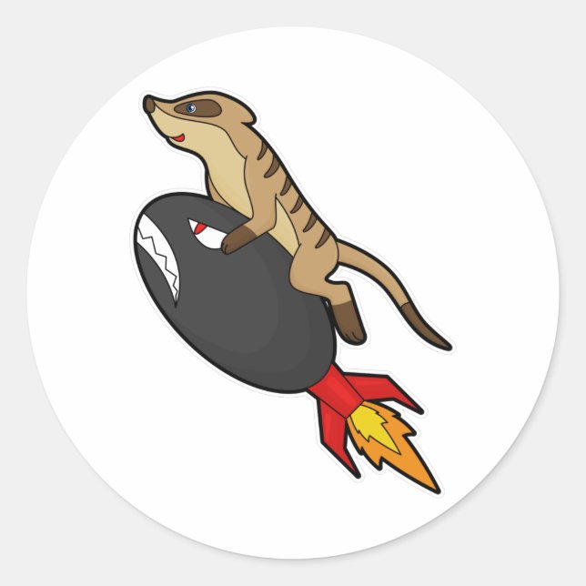 Sticker Rond Meerkat en vol avec fusée (Devant)