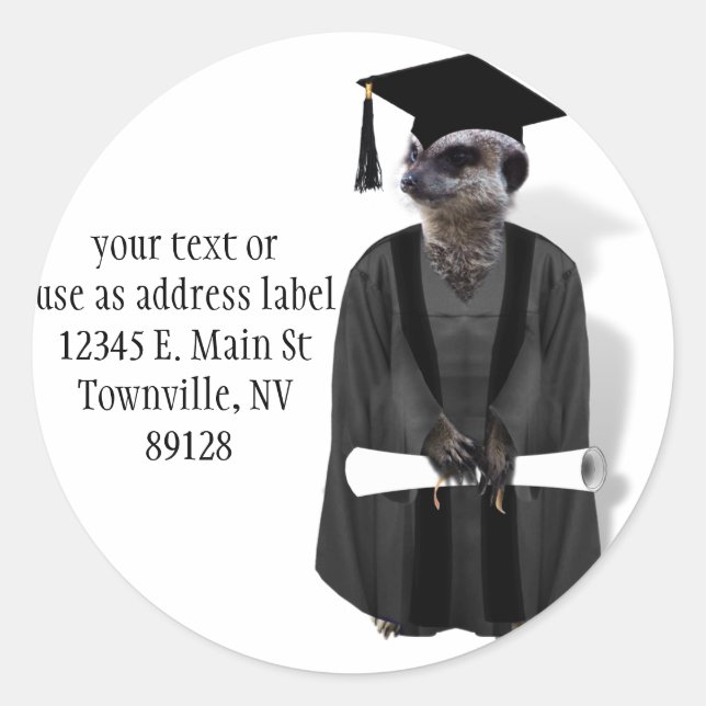 Sticker Rond Meerkat Graduate avec gris et noir (Devant)