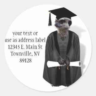 Sticker Rond Meerkat Graduate avec gris et noir