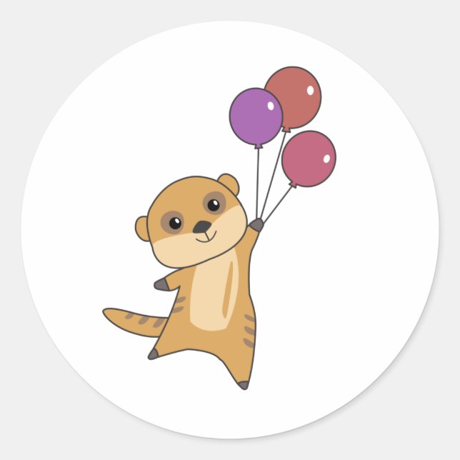 Sticker Rond Meerkat Mouches Avec Ballons Animaux mignons Pour  (Devant)