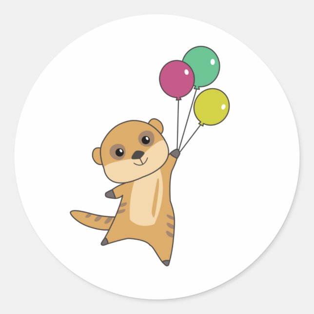 Sticker Rond Meerkat Mouches Avec Ballons Animaux mignons Pour  (Devant)