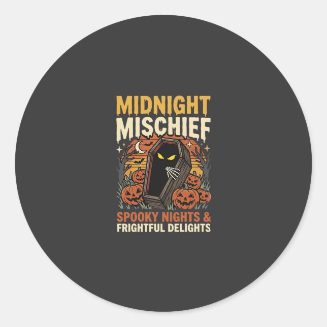 Sticker Rond Méfait au cimetière d'Halloween (Devant)