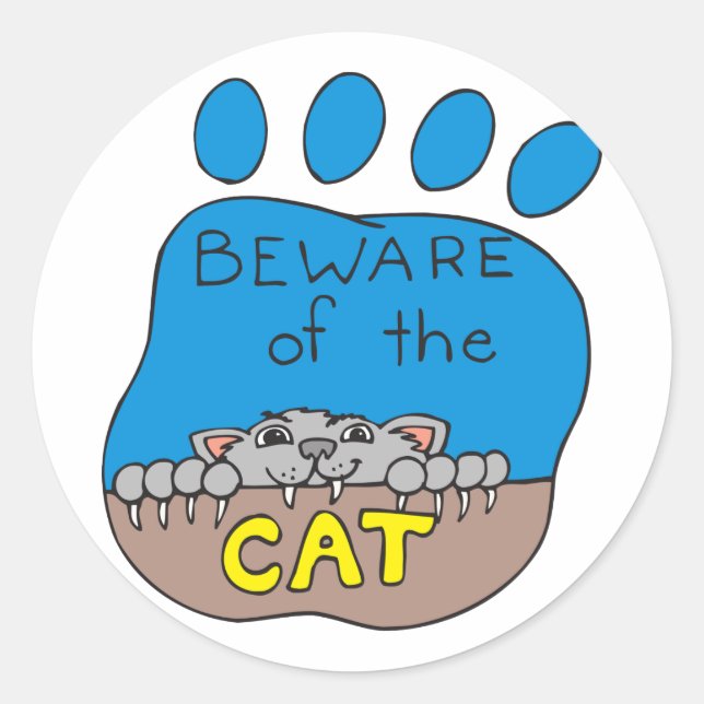 Sticker Rond Méfiez-vous de l'Empreinte de patte de chat (Devant)
