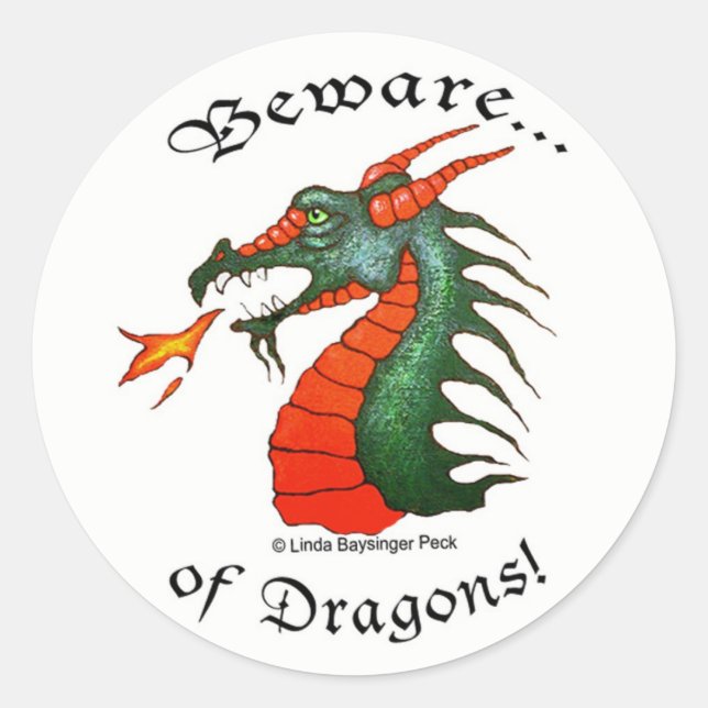 Sticker Rond Méfiez-vous des dragons (Devant)